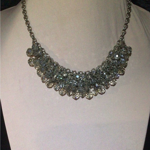 Banana Republic, Silver tone and crystal bib necklace - Picture 1 of 8